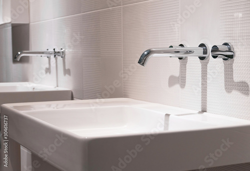 Bathroom interior with sink and faucet, Modern design of bathroom,