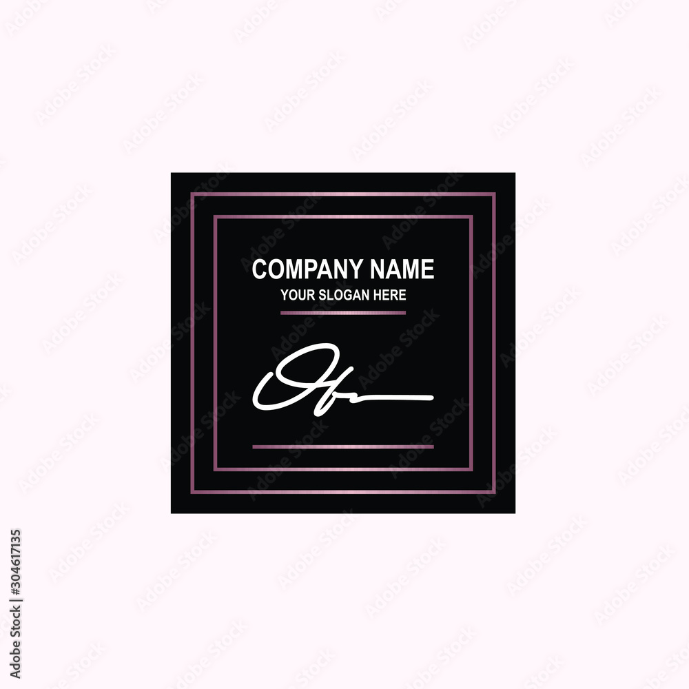 OF Initial signature logo is white, with a dark pink grid gradation line. with a black square background