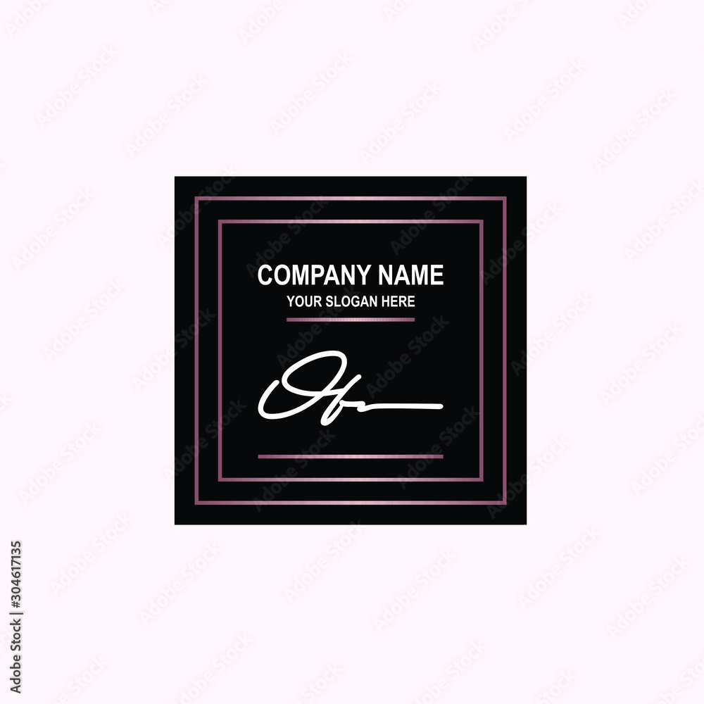 OF Initial signature logo is white, with a dark pink grid gradation line. with a black square background OF Initial signature logo is white, with a dark pink grid gradation line. with a black square background