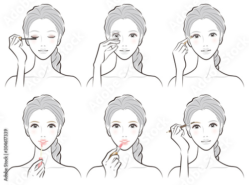 メイクをしている女性のイラスト