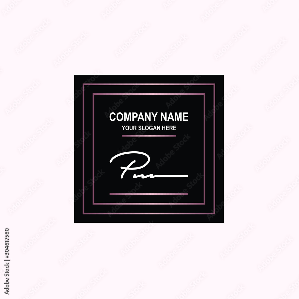 PN Initial signature logo is white, with a dark pink grid gradation line. with a black square background