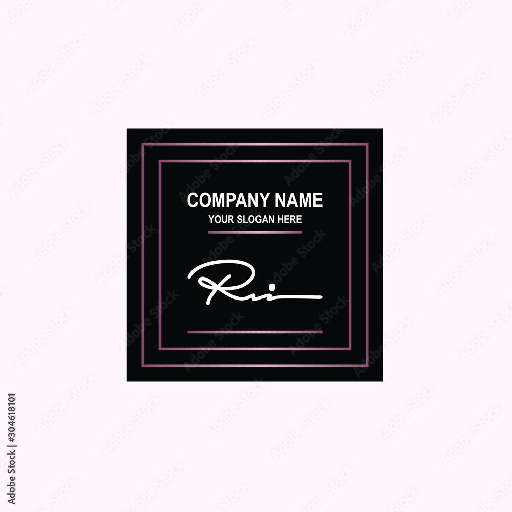 RI Initial signature logo is white, with a dark pink grid gradation line. with a black square background