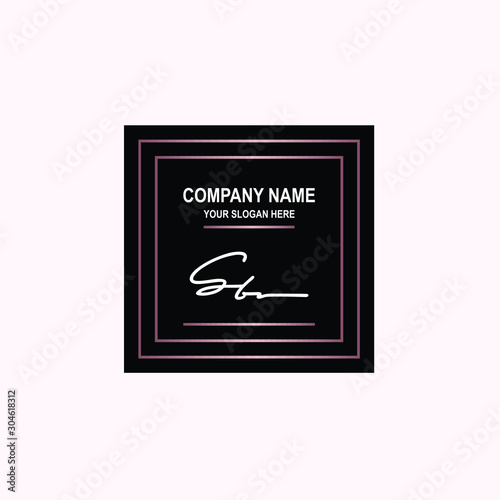 SB Initial signature logo is white, with a dark pink grid gradation line. with a black square background