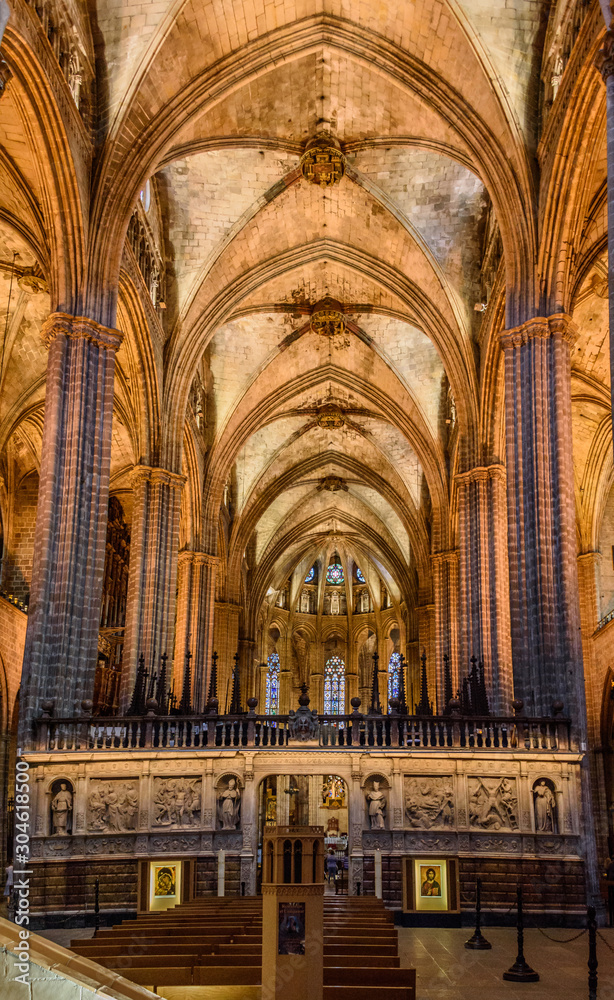 Interior of The Cathedral of the Holy cross and Saint Eulalia (Catedral de la Santa Creu i Santa Eulàlia).