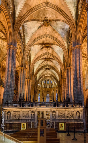 Interior of The Cathedral of the Holy cross and Saint Eulalia (Catedral de la Santa Creu i Santa Eulàlia).