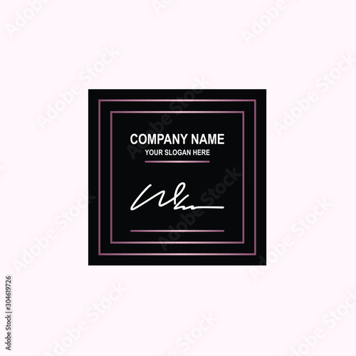 WH Initial signature logo is white, with a dark pink grid gradation line. with a black square background