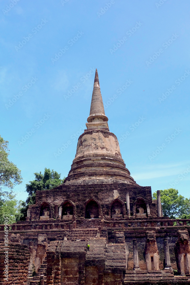 Ancient Ruin Pagoda at Wat Mahathat Sukhothai Historical Park, UNESCO World Heritage site.