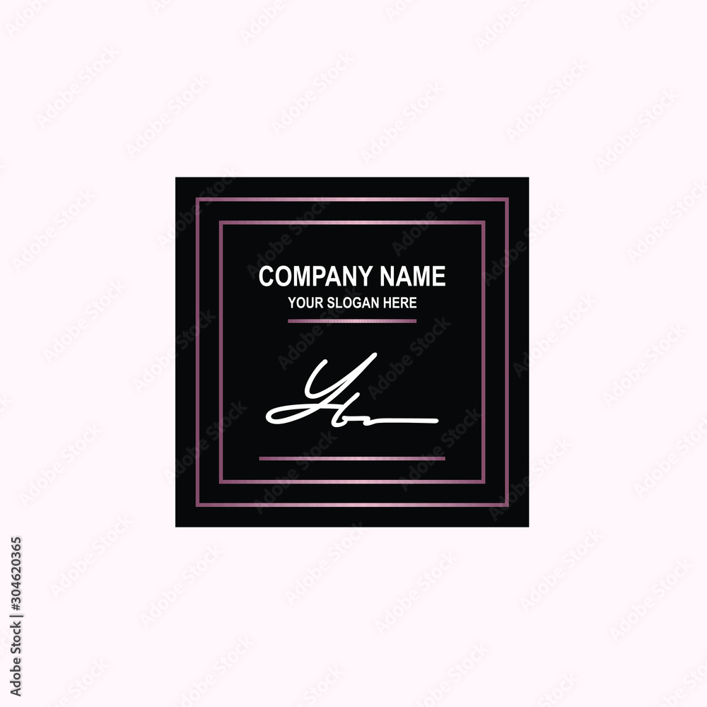 YB Initial signature logo is white, with a dark pink grid gradation line. with a black square background