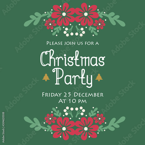 Card ornament of christmas party, with beautiful decorative of red flower frame. Vector