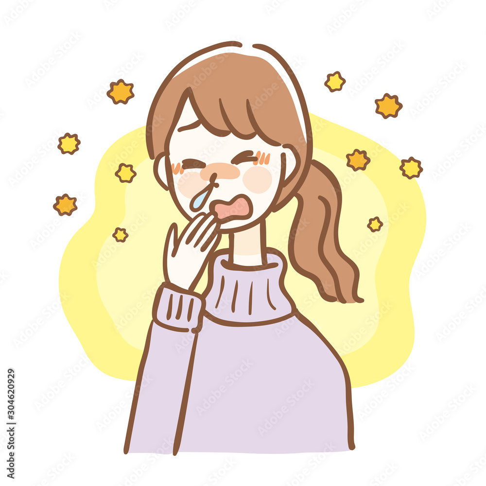 Women with itchy eyes and rhinitis caused by hay fever Stock Vector