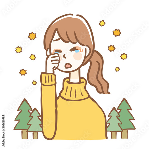 Woman with itchy eyes due to hay fever