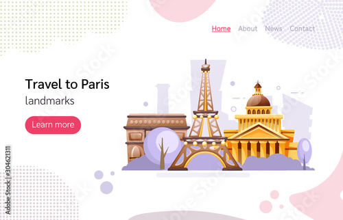 Travel landmarks and architecture France. Paris building and landmarks city cartoon vector illustration