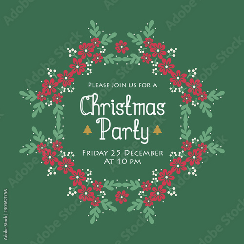 Text decoration of christmas party, with seamless leaf flower frame element. Vector