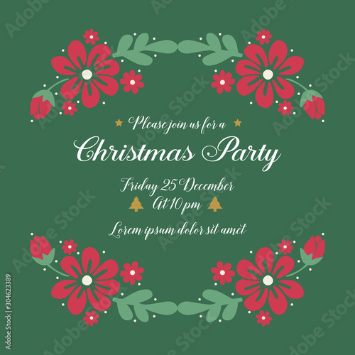 Template christmas party background, with modern red flower frame style. Vector