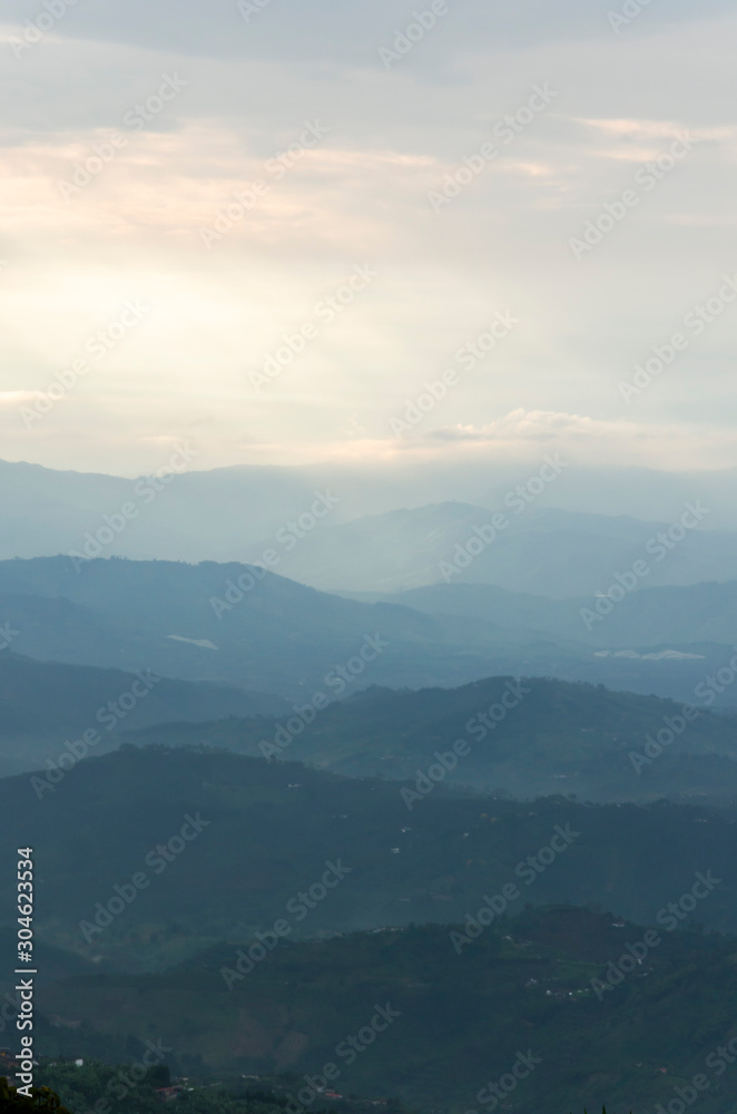 Layers of mountains, up to the horizon, in the Colombian Andes