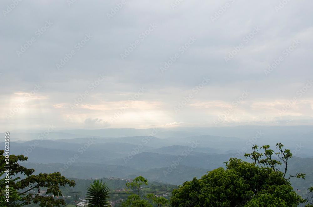 Layers of mountains, up to the horizon, in the Colombian Andes