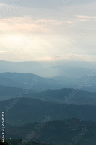 Layers of mountains  up to the horizon  in the Colombian Andes
