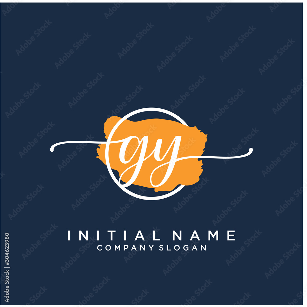 GY Initial handwriting logo design with brush circle. Logo for fashion,photography, wedding, beauty, business