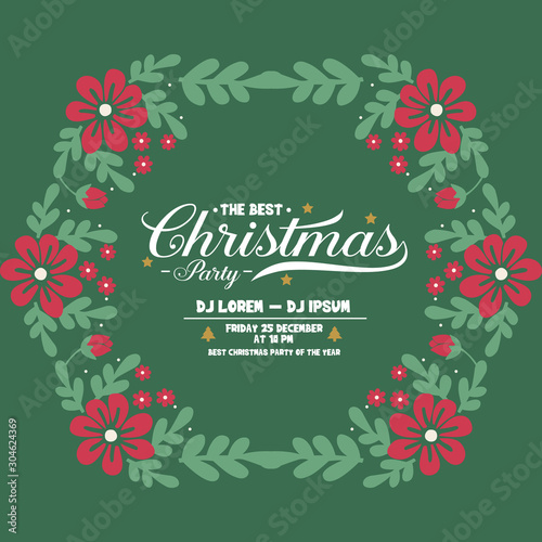Greeting card or poster for christmas party, with beauty drawing red flower frame. Vector