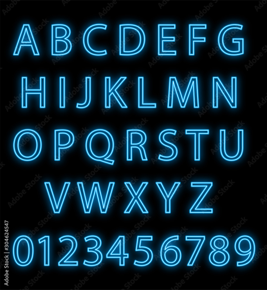 Neon font 3d. Neon light 3d alphabet.Neon  alphabet vector