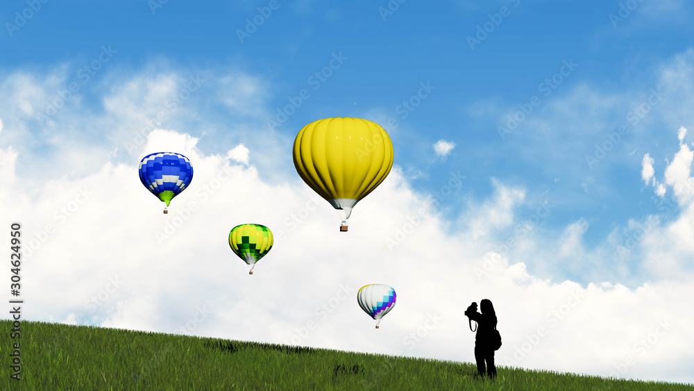 Obraz premium Hot air balloon in the sky 3D Rendering