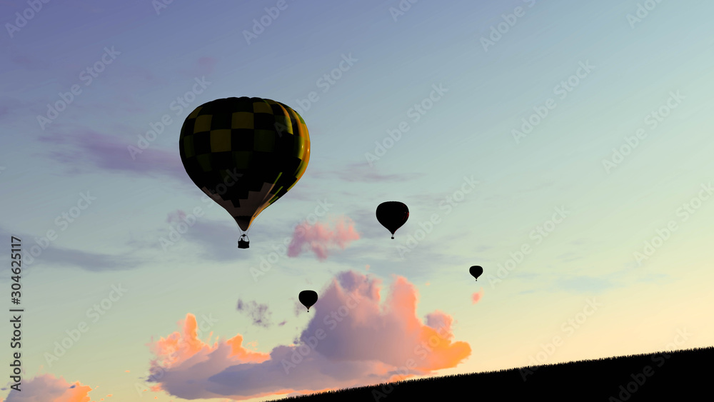 Fototapeta premium Hot air balloon in the sky 3D Rendering
