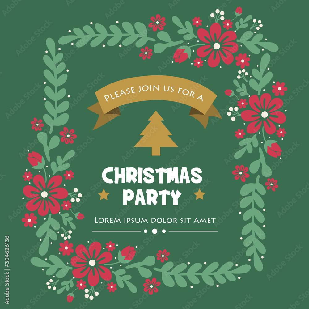 Design beautiful greeting card of christmas party, with various shape leaf flower frame. Vector