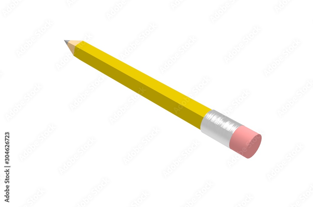 Yellow Pencil on White Background 3D Rendering Yellow Pencil on White Background 3D Rendering