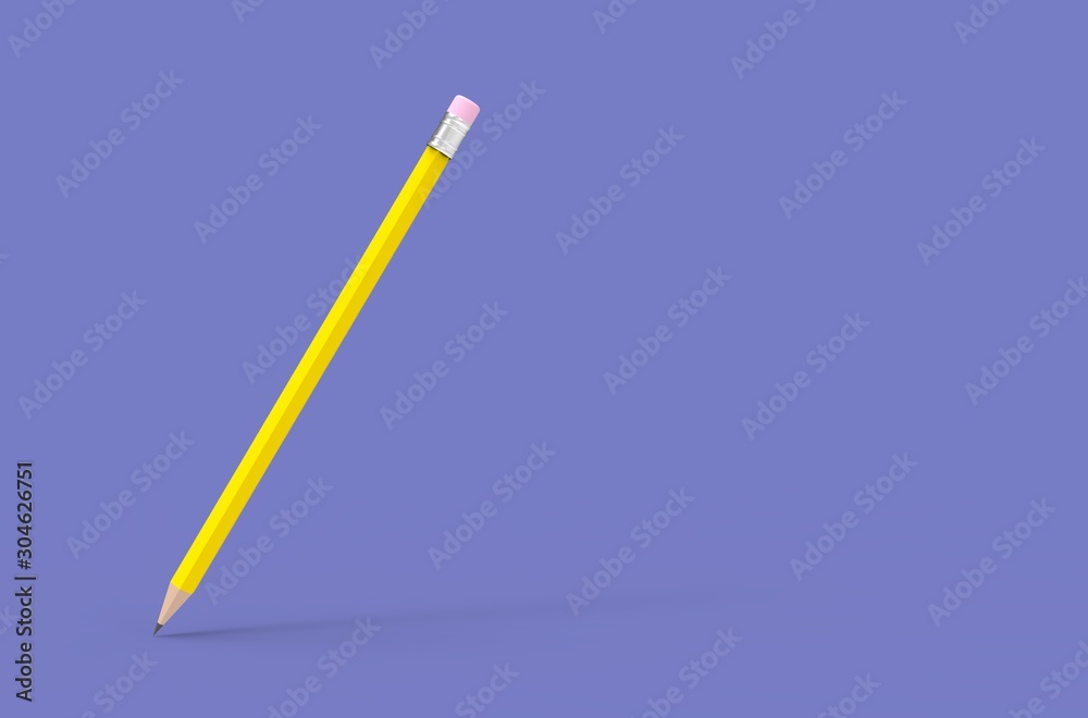 Yellow Pencil on Purple Background 3D Rendering Yellow Pencil on Purple Background 3D Rendering