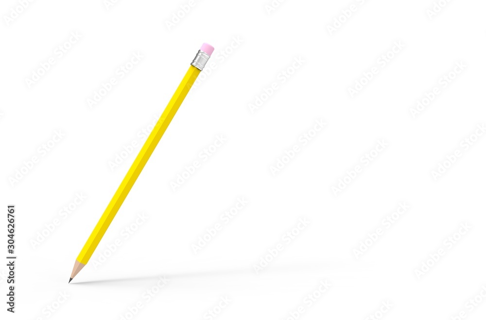 Yellow Pencil on White Background 3D Rendering Yellow Pencil on White Background 3D Rendering