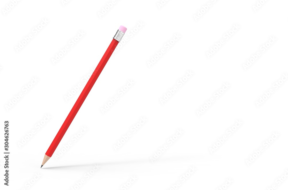 Red Pencil on White Background 3D Rendering Red Pencil on White Background 3D Rendering