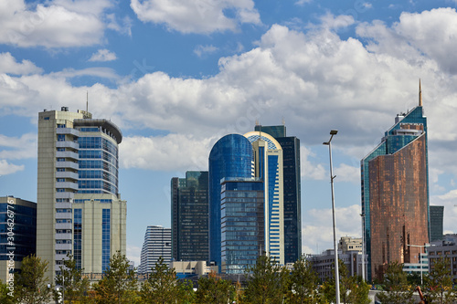 Skyscrapers Tall building in Nursultan, Kazakhstan, beautiful view of the business center of the city.