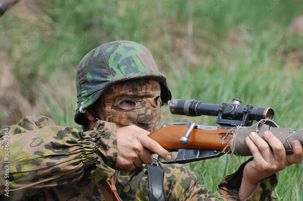 Fototapeta premium World War II german wehrmacht sniper soldier 