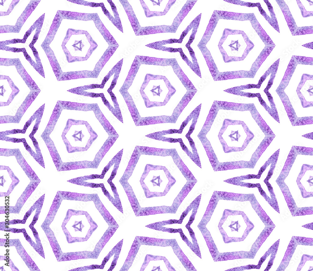 Purple kaleidoscope seamless pattern. Hand drawn w