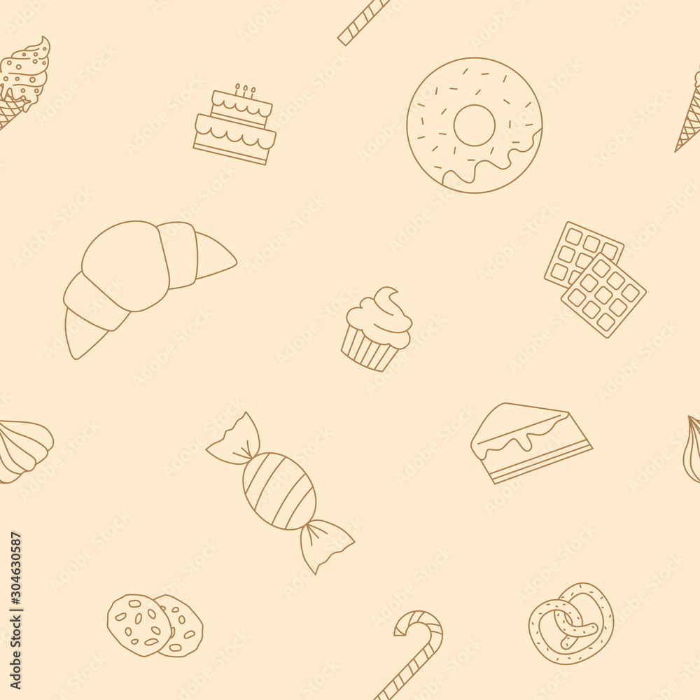 Candy background - Vector seamless pattern of sweet food for graphic design