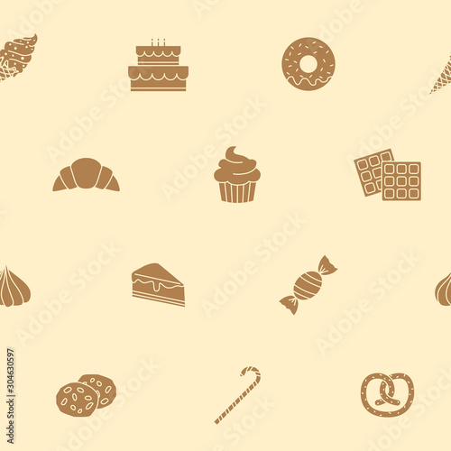Candy background - Vector seamless pattern solid silhouettes of sweet food for graphic design