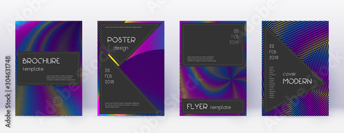 Black brochure design template set. Rainbow abstra