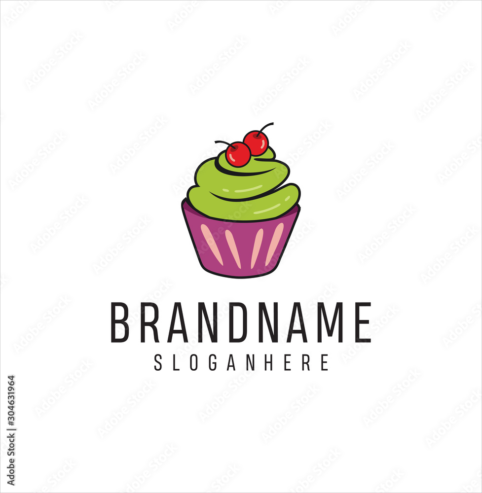 Cake Logo Design Illustration, Muffin Logo, Bakery Logo, Cupcake Logo