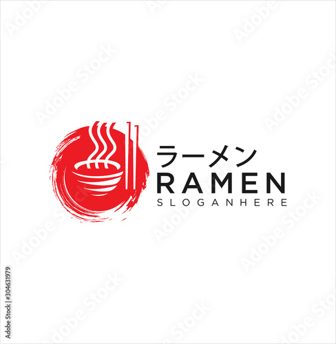 Ramen Logo Design Illustration . Ramen menu logo template with bowl . Japanese food logo stock vector Illustration