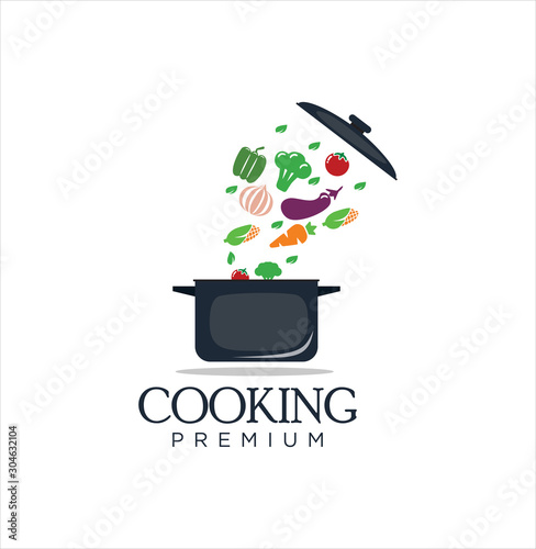 Cooking logo . Soup cooking logo design inspiration . Healthy Food Logo Design  . Vegetable logo design vector Vector 