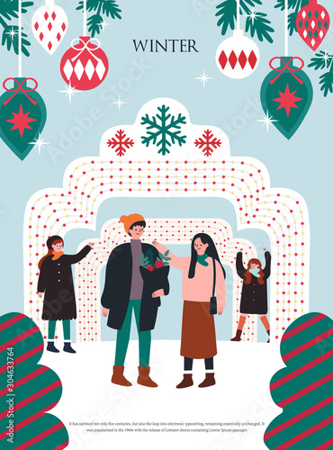 Christmas and Happy New Year Winter illustrations. 