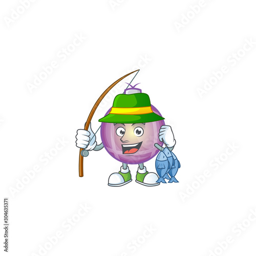 Vector illustration of yellow christmas ball in a fishing design.