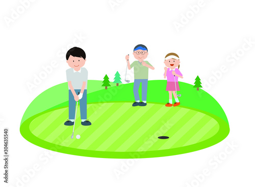 round of golf, party, man, woman, golf scene