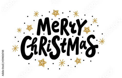 Merry Christmas text. Vector illustration. Unique xmas design element black isolated on white background. Design print on merry christmas congratulation cards, banner, poster, flyer or social media