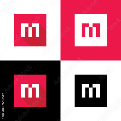Letter M logo design, square shape ico, flat style illustration - Vector