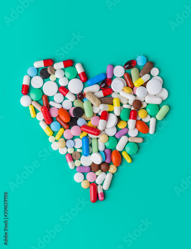 Heart made of pills - medical background