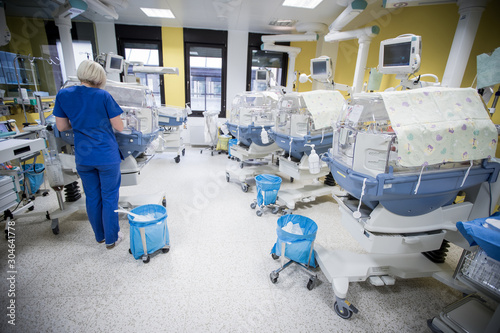 Room with incubators in a hospital, care for prematurely born children