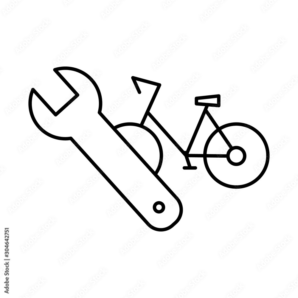 Repair rent or share bike icon. Editable stroke outline repair rent bike vector icon for web design isolated on white background Repair rent or share bike icon. Editable stroke outline repair rent bike vector icon for web design isolated on white background