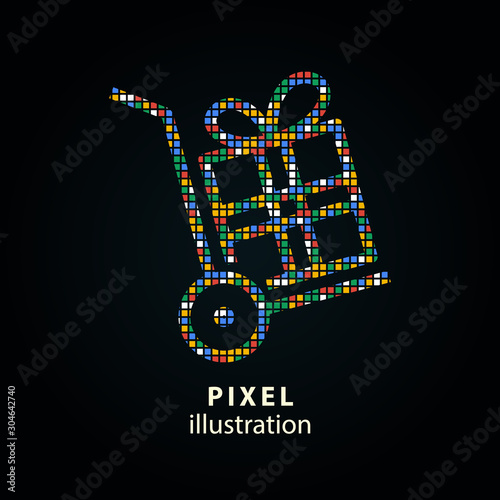 Gift box - pixel icon. Vector Illustration on black background.