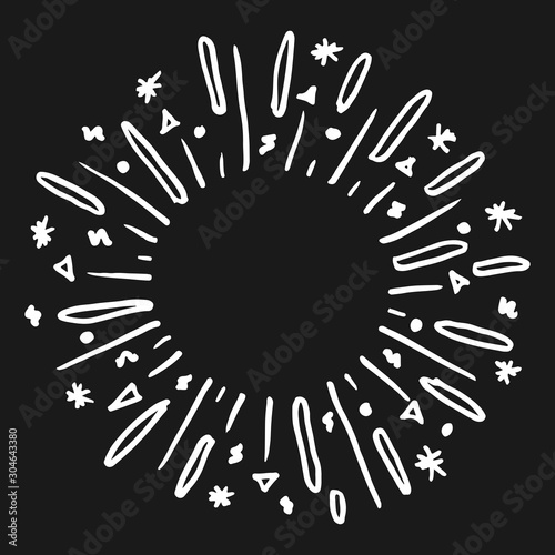 doodle design element. hand drawn of spark firework. vector illustration isolated on black background.